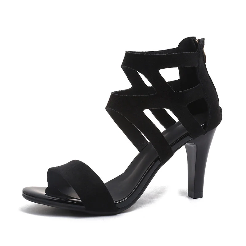 Women’s Aurora Rome Stiletto Heels – Zip Back Suede Open-Toe Sandals