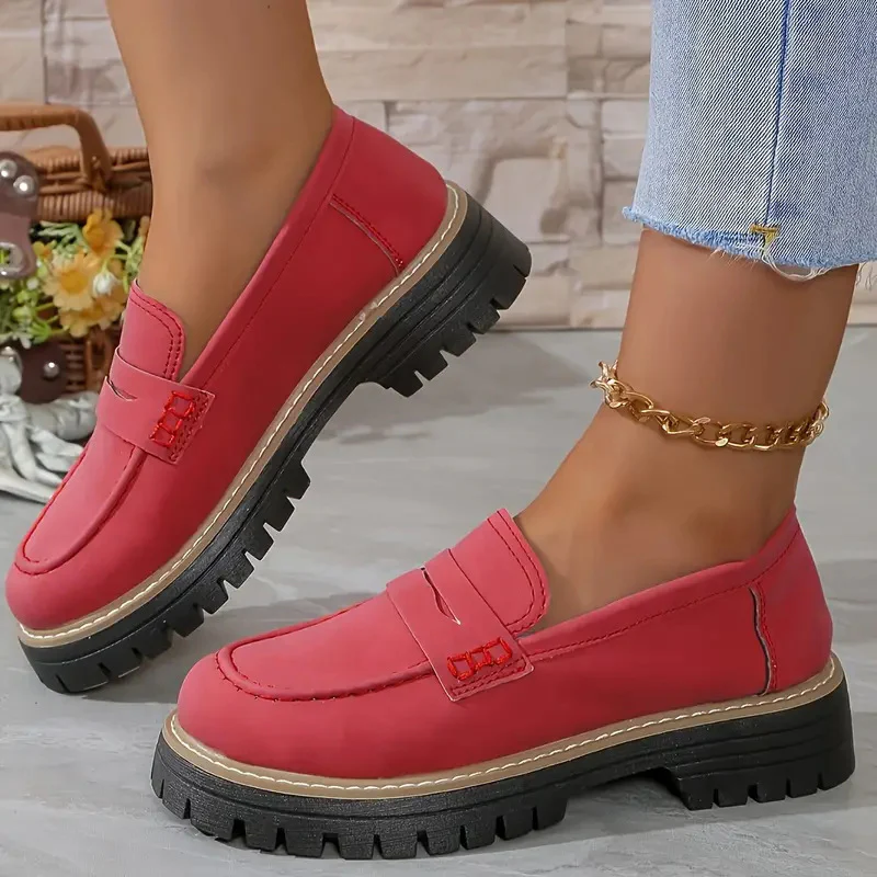 Women's Plus Size Casual Retro Suede Loafers with Chunky Heel Platform
